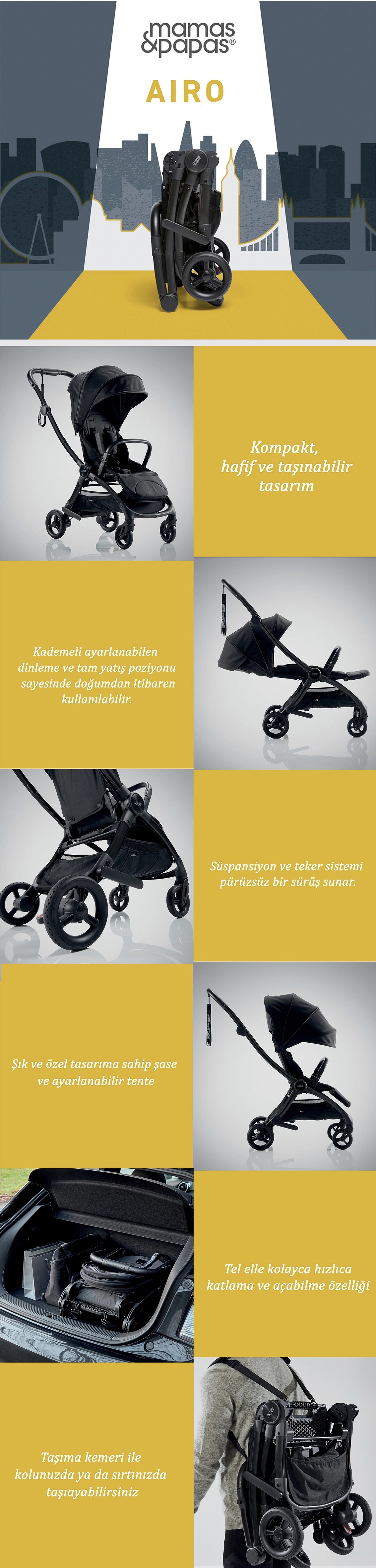 Mamas&Papas Airo Travel Sistem Bebek Arabası Grey Marl
